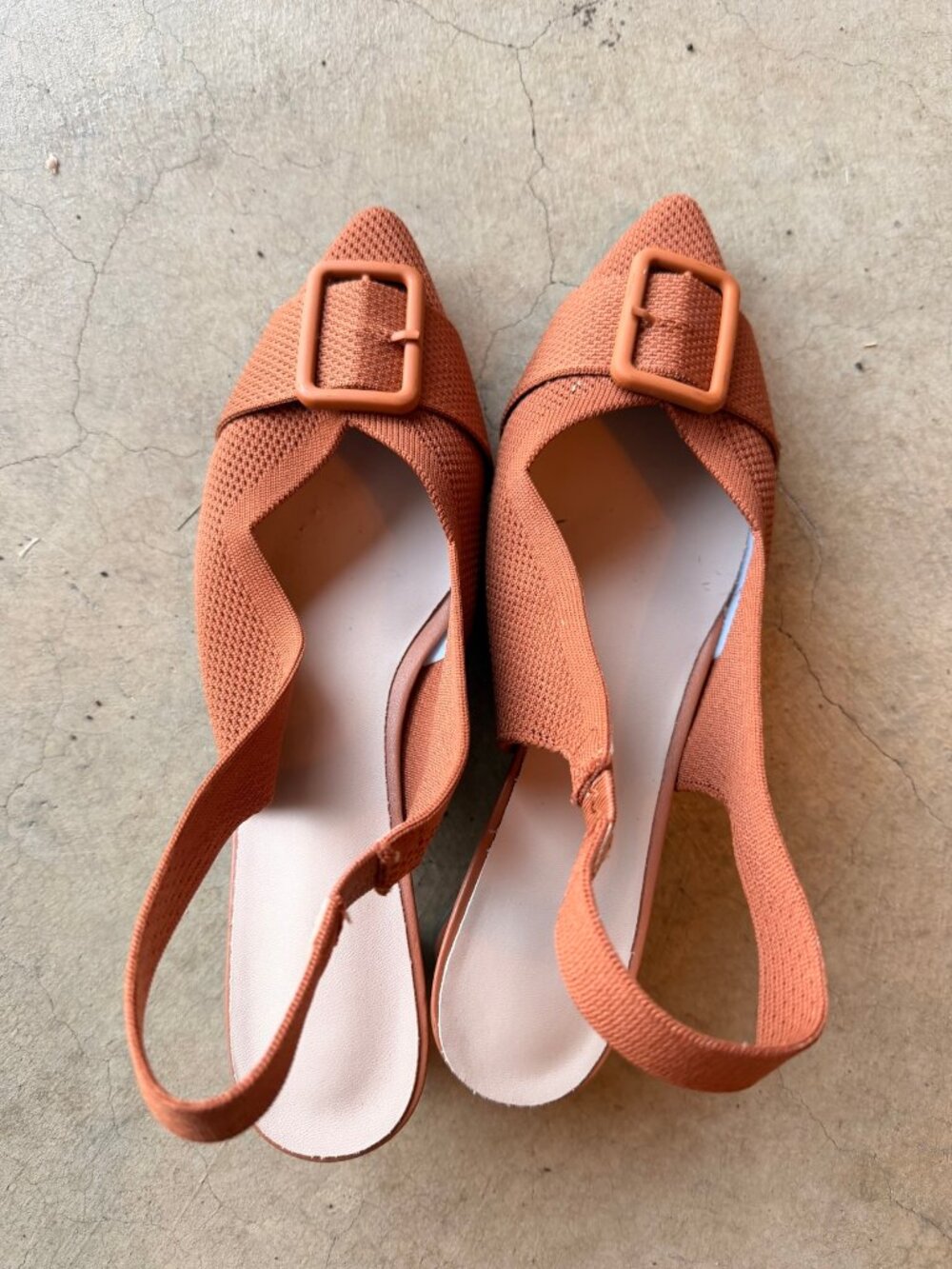 Rust Knit Slingback Pumps Pointed Toe Buckle Block Heel Size 10